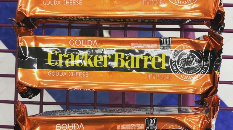 three blocks of Cracker Barrel gouda cheese