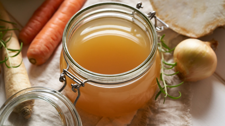 Bone broth in a glass jar