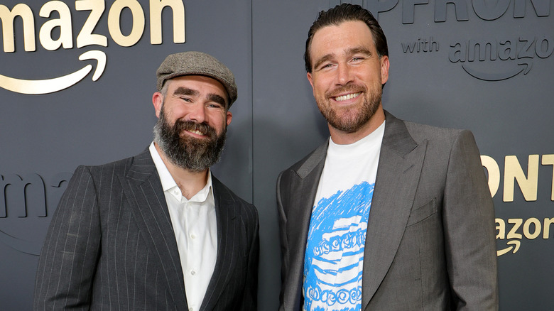 Jason and Travis Kelce smiling at Amazon event