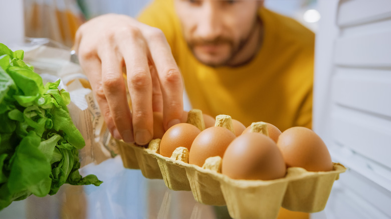 Man admiring his properly stored eggs