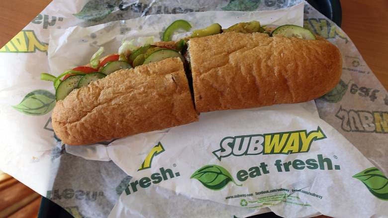 Close-up of a Subway sandwich