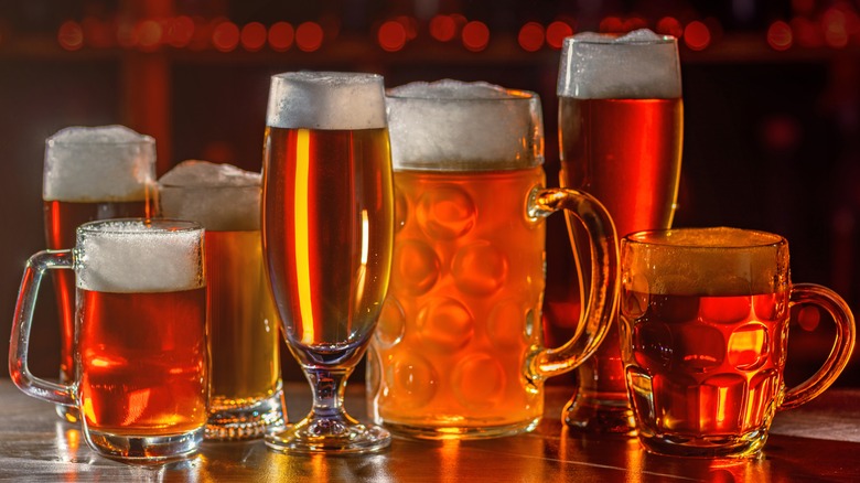 beer glasses on counter