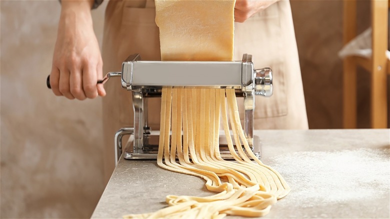 Making pasta with pasta maker