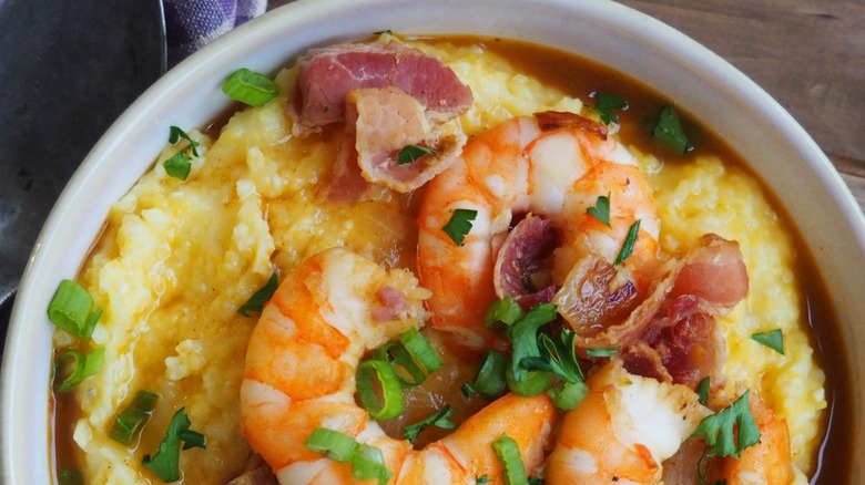 Yellow grits with shrimp and country ham