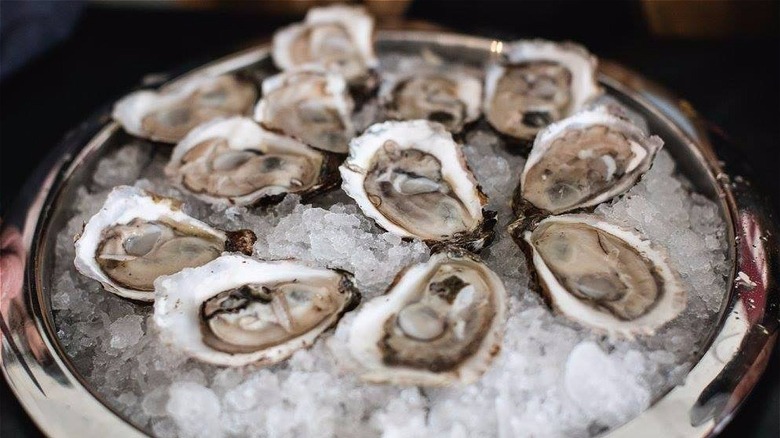 Shucked oysters with lemon