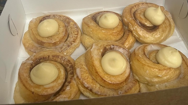 Six cinnamon rolls from Blackhole Bakery
