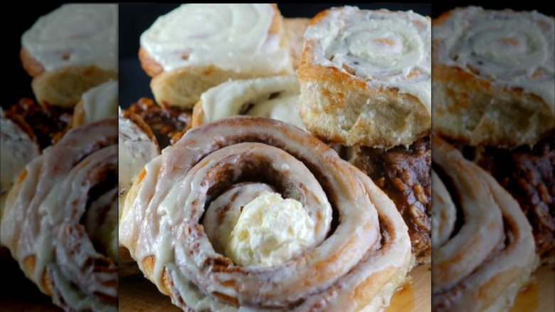 A stack of cinnamon rolls from Stella's Bakery