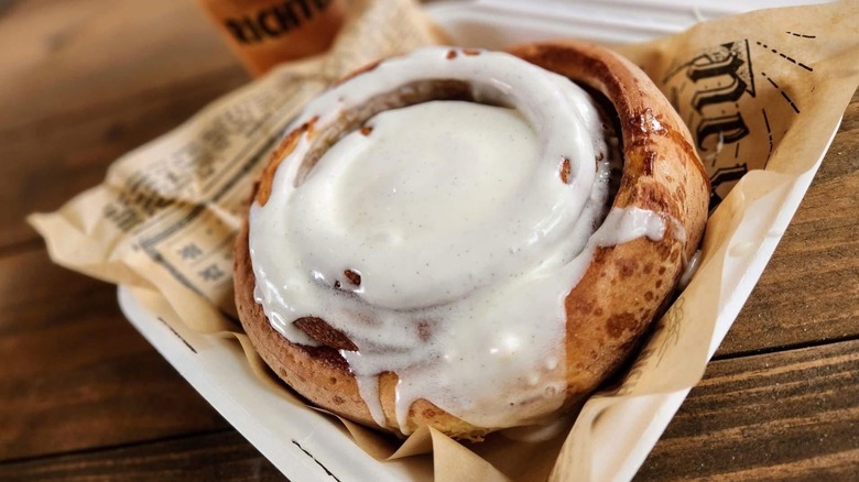 Frosted cinnamon roll from Richter Bakehaus in paper
