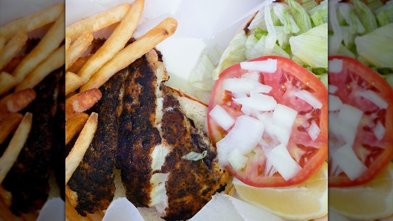 Fish sandwich with fries on the side