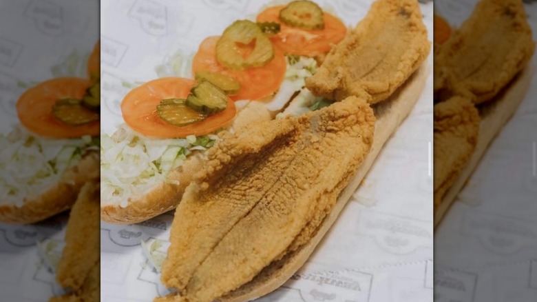 Breaded fish po'boy sandwich