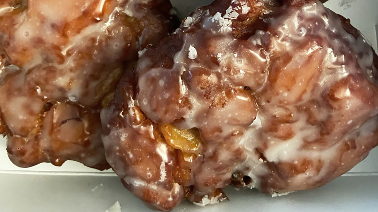 Close up of glazed apple fritters
