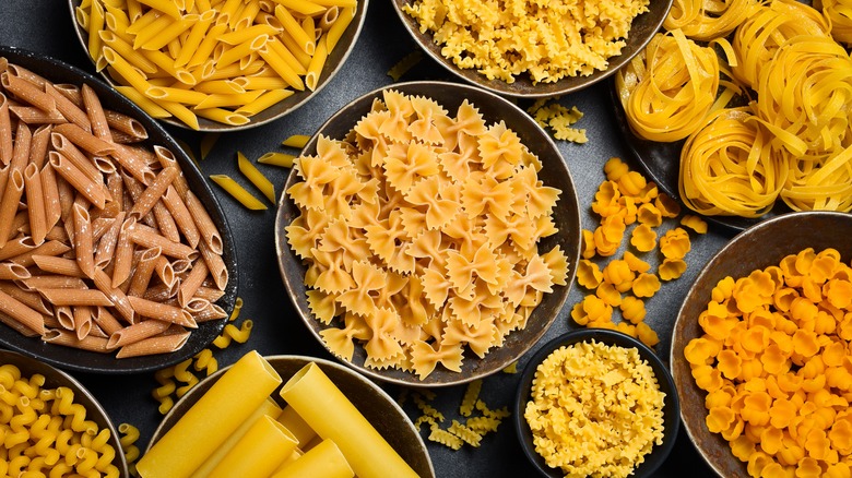 Various pastas in bowls