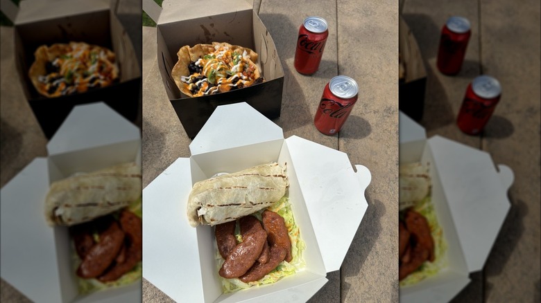 Food in takeout boxes from Black Magic Mexican