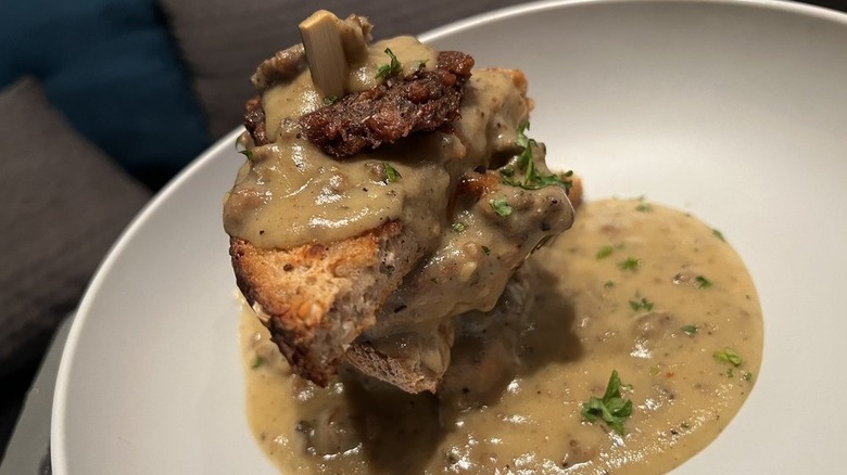 Biscuit and gravy stack at Vegan A.F.