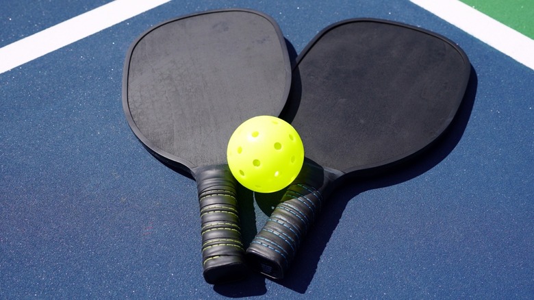 pickleball paddles and ball