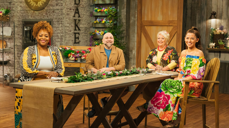 Kardea Brown, Duff Goldman, Nancy Fuller, and Molly Yeh on the set of Spring Baking Championship