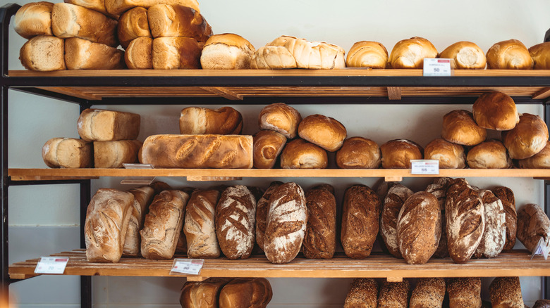 loaves of bread on shelves