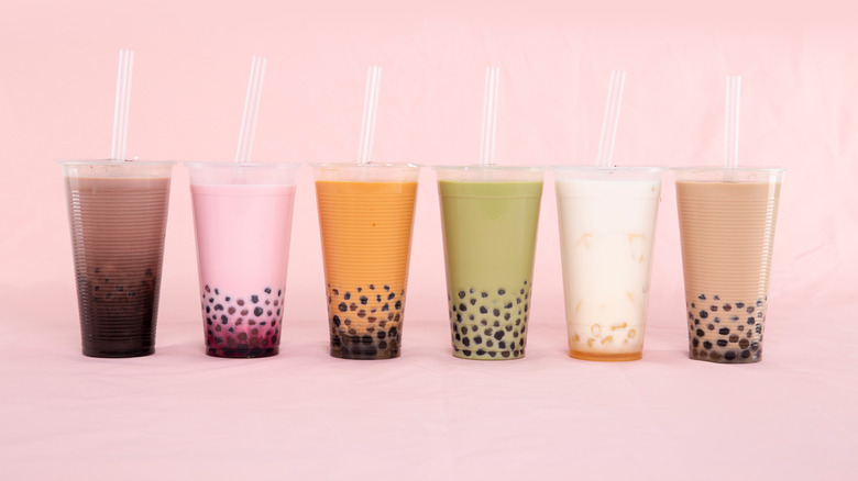 A row of colorful bubble teas