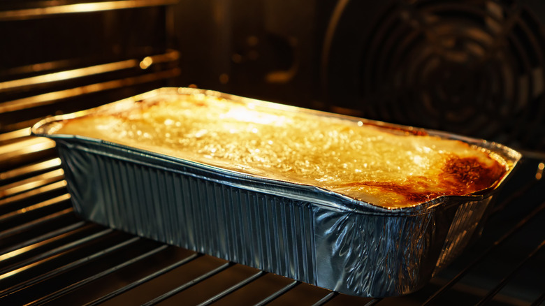 Frozen lasagna in the oven