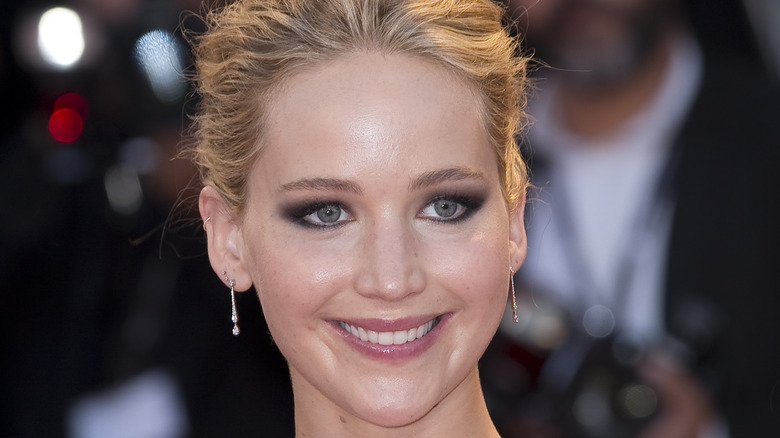 Jennifer Lawrence smiling with hair up