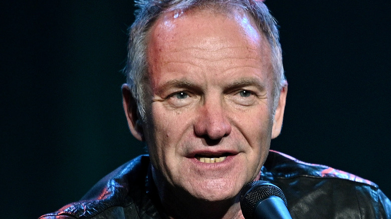 Sting talking into a microphone 