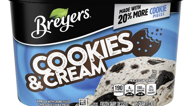 tub of new Breyers Cookies & Cream Ice Cream