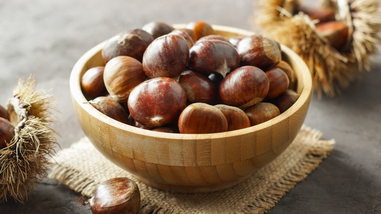 Chestnuts in wooden bowl
