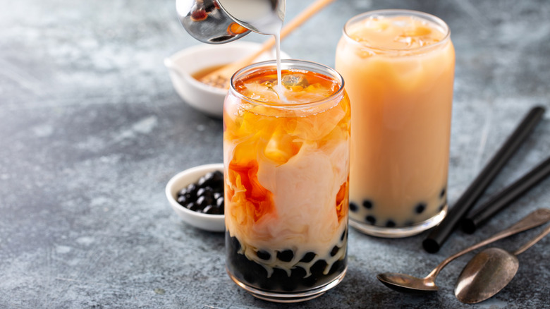 Two bubble teas on a table 