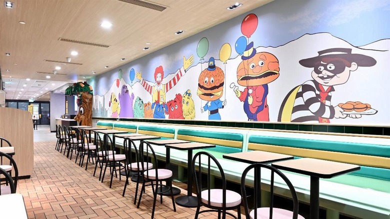 McDonald's Hong Kong interior with 90s-style mural