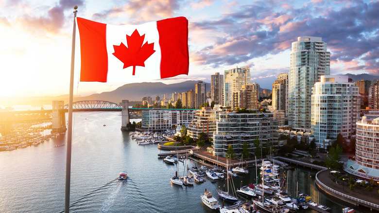 Canada flag over Vancouver