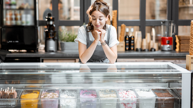 Woman working at an ice cream parlor