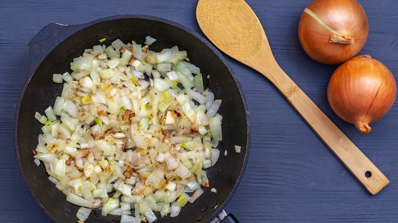 onions in pan