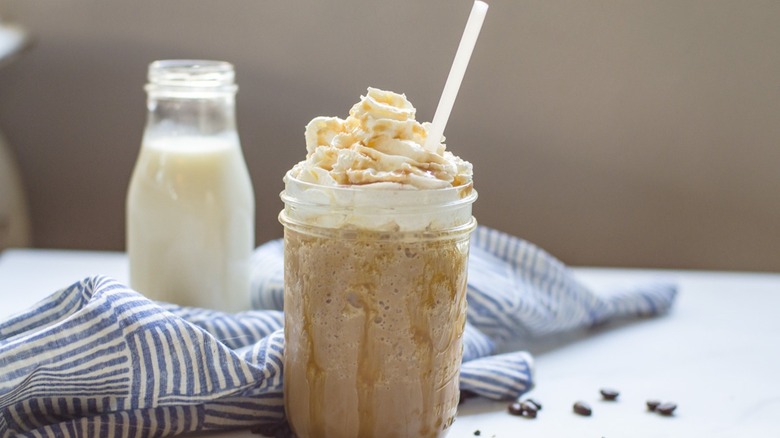 Homemade caramel Frappuccino with milk