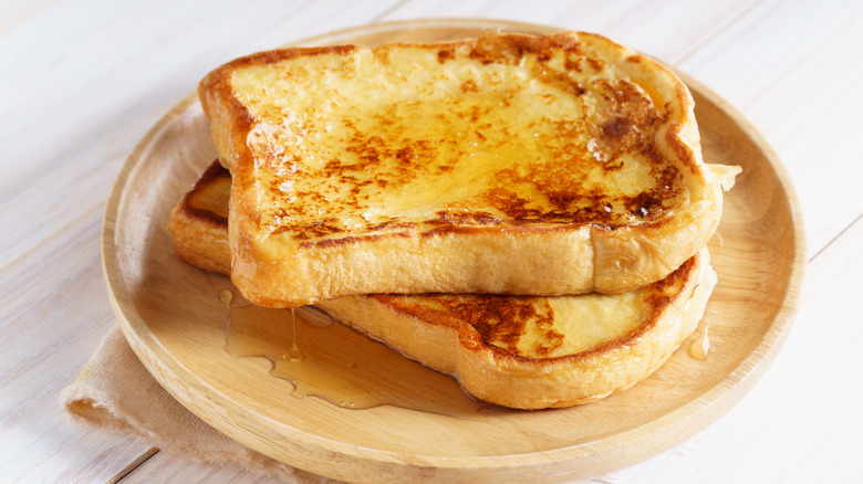 french toast on wooden plate