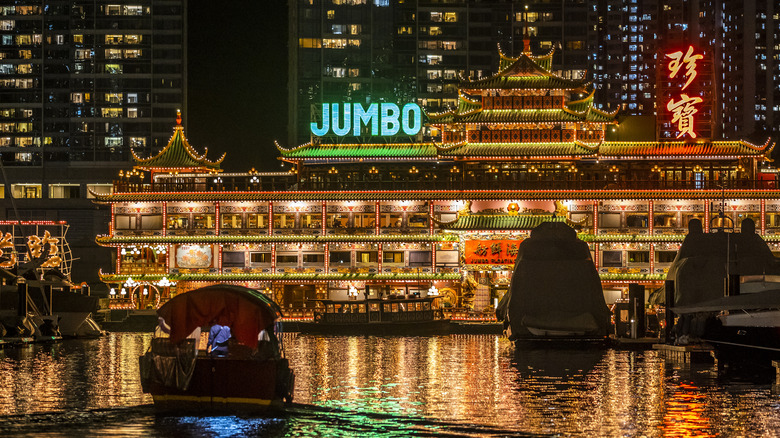 Jumbo floating restaurant at night