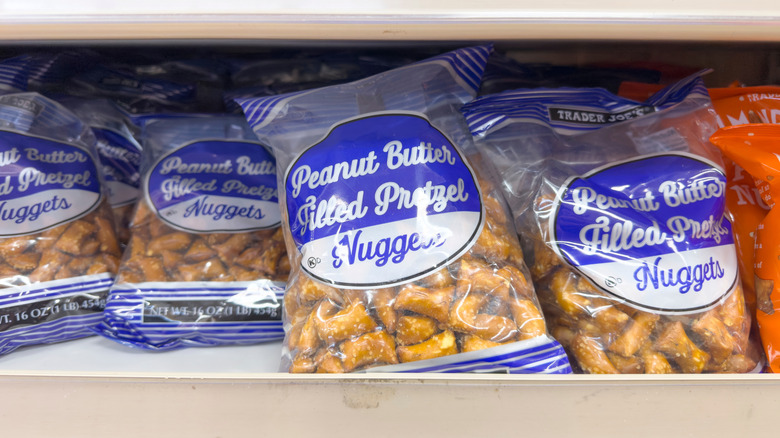 Bags of peanut butter pretzels at Trader Joe's