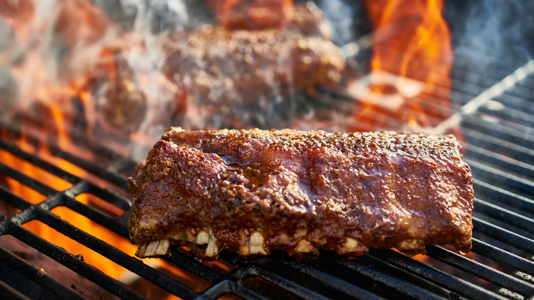 Baby back ribs on grill