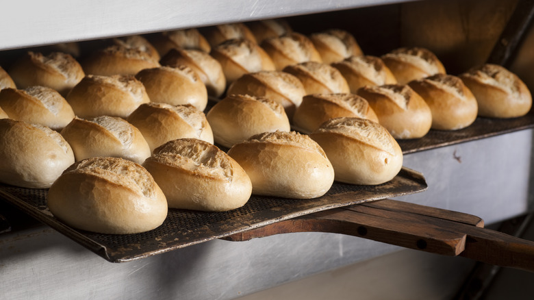 Loaves of bread in oven