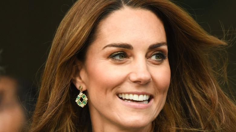 Close-up of Kate Middleton wearing earrings