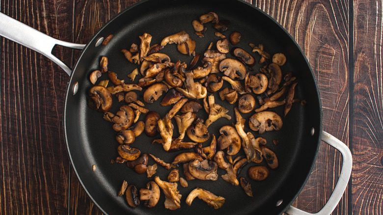 sauteed mushrooms in pan