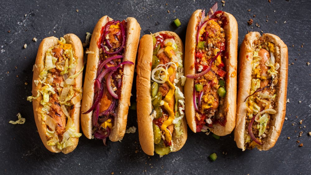 Garnished gourmet hot dogs
