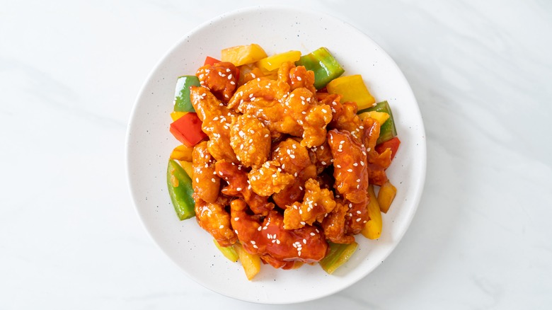 plate of orange chicken