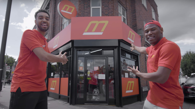 Beta Squad in front of fake McDonald's