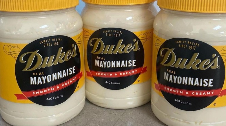 Three jars of Duke's mayonnaise 