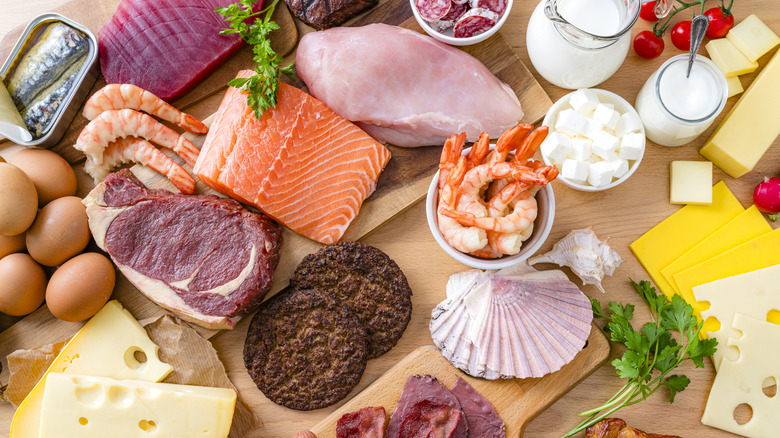 various meat and fish and cheeses