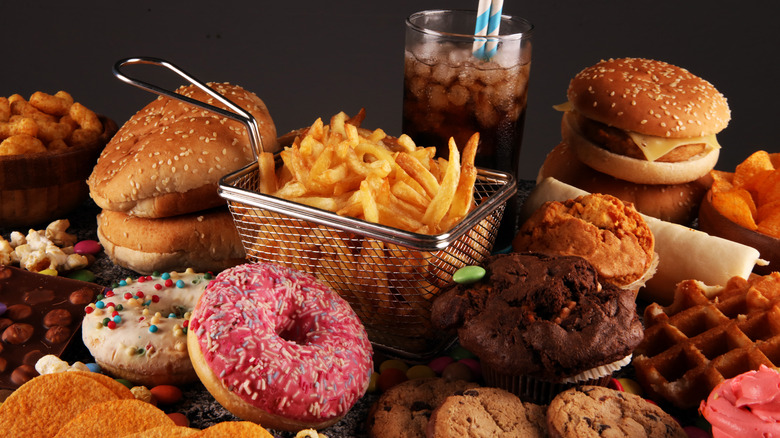 various unhealthy and fried foods