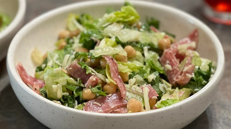 salad with chickpeas and salami