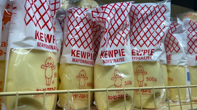 Kewpie mayo pouches on store shelf