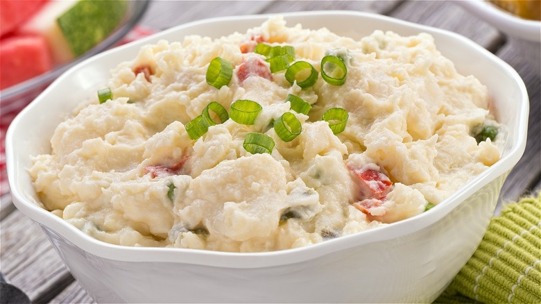 Potato salad with chives on top