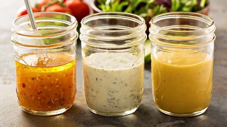 Jars of salad dressing